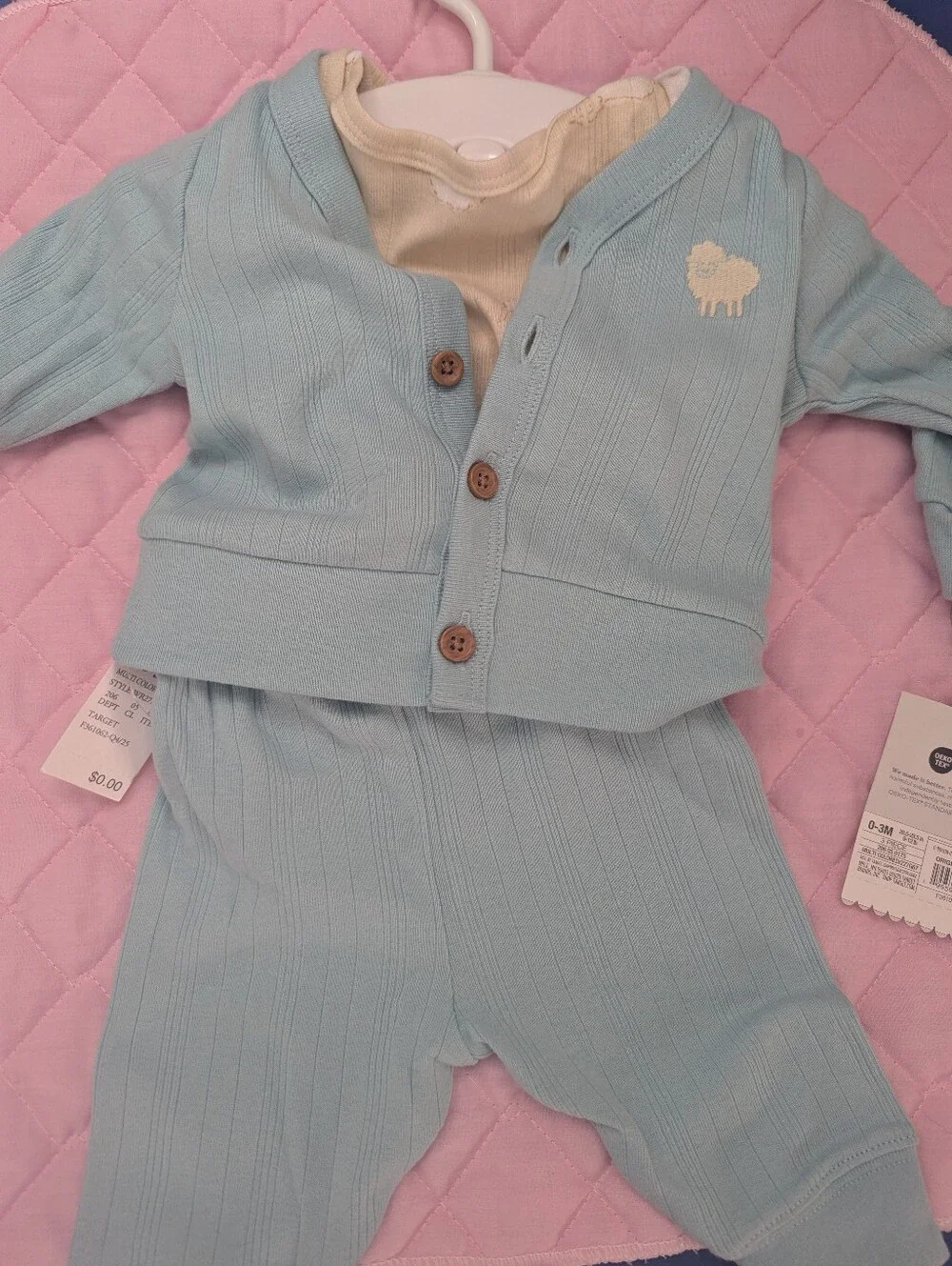 cloud island Light Blue Knit Pajama Set with Sheep Accent